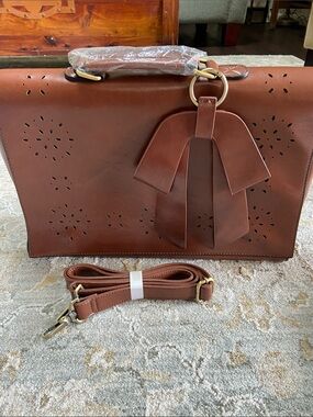 Walasa Leather Pocket Full of Sunshine Messenger Bag with Decorative Bow Accent